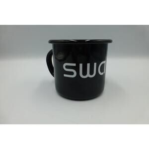 Vintage Swatch Watch Advertising Metal Enamel Mug Cup Black White Logo D9